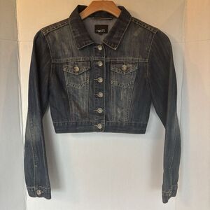 Women's‎ Junior's Size S Small Rue 21 Blue Dark Wash Distressed Jean Jacket